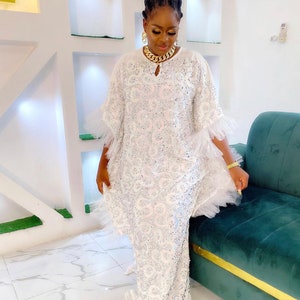 High Quality White Lace Bubu Dress, Nigerian Luxury Christmas Party ...