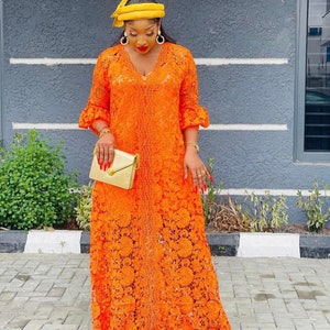 Orange Cord Lace Bubu Nigerian Luxury Wedding Guest Party - Etsy