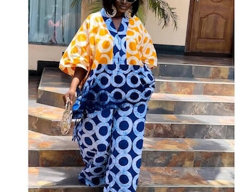 Adire Cotton Pant Set, Nigerian Batik, Ethnic Co-Ord, African Fashion