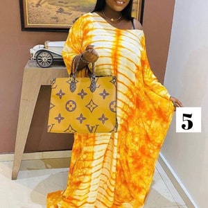 Gelbes Tie Dye Adire Seiden Maxikleid, Nigeria Dinner Party Kleid, fließender Mutterschafts-Kaftan, ethnischer Stoff Bubu, afrikanisches Muttertagsgeschenk