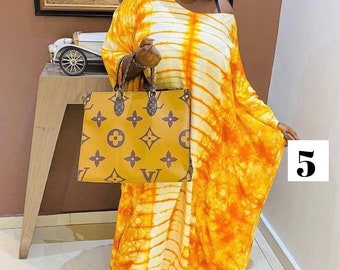 Robe longue jaune en soie adire tie-dye, robe de soirée nigeria, caftan de maternité fluide, bubu en tissu ethnique, cadeau africain pour la fête des mères