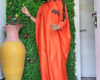 Oversized Party Kaftan, Glitter Plain Color African Bubu Dress with Slit, Plus Size Party Boubou, Christmas Nigeria Woman Gift Her