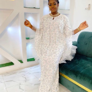 High Quality White Lace Bubu Dress, Nigerian Luxury Christmas Party ...