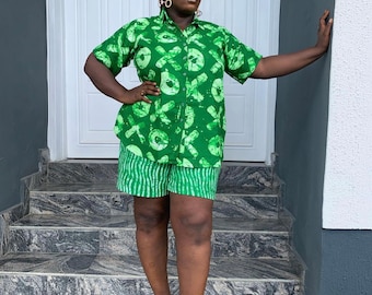 Adire Cotton Short Set, Nigerian Ankara Co-ord, Women's Summer Outfit