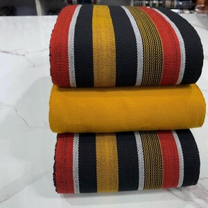 3 bundles of Colorful Mustard Yellow, Mud Red  and Black Aso Oke Nigeria Fabric