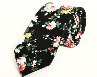 Tie, black tie, black floral tie, floral tie, wedding tie, floral necktie, grooms tie, necktie