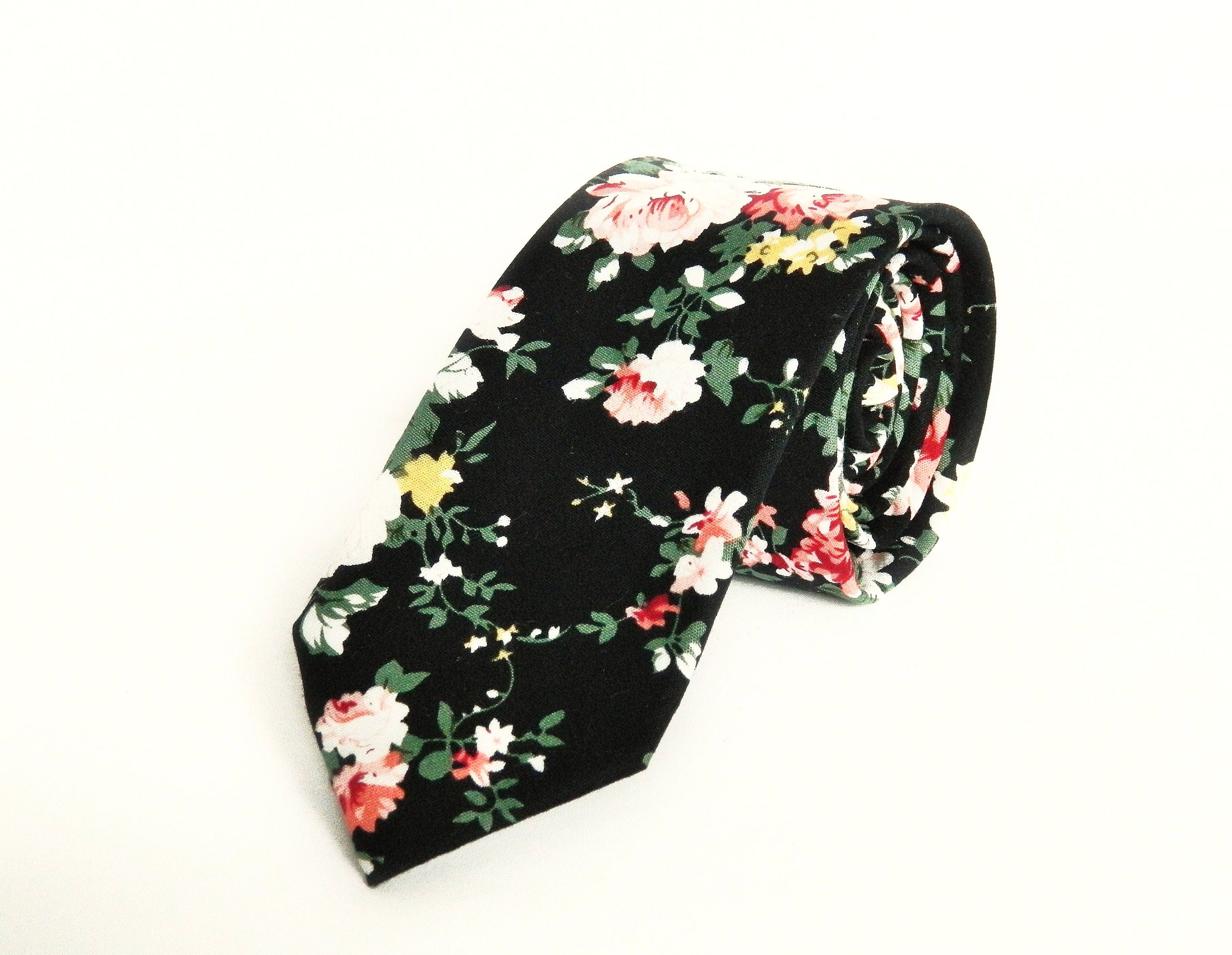 Black floral tie men's floral tie wedding tie gift for men Etsy