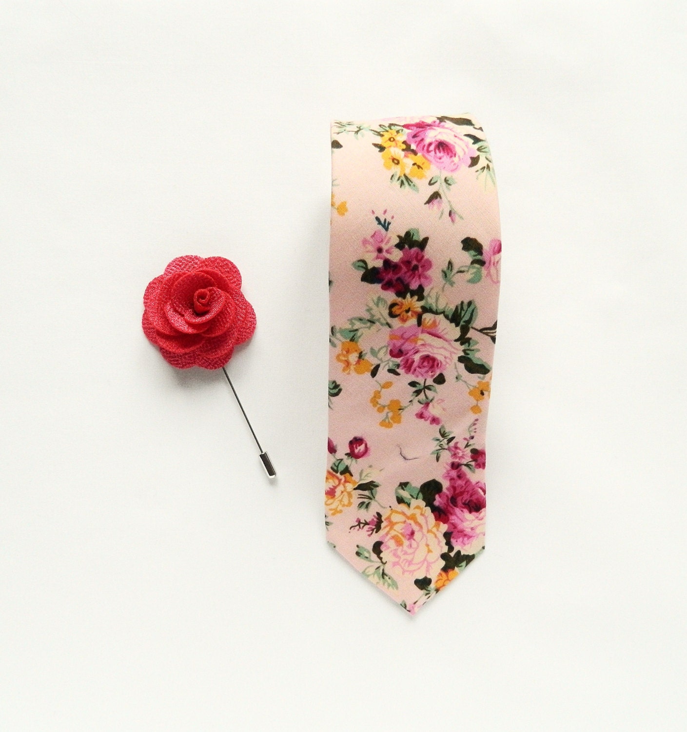 Men's pink floral tie wedding tie gift for men boutonniere Etsy