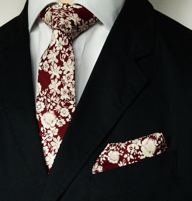 mens burgundy floral tie