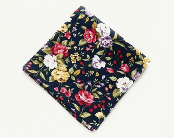 Pocket square, navy floral pocket square, floral pocket square, wedding pocket square, groom's pocket square