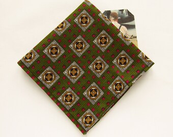 Pocket square, Olive green pocket square, Geometric pocket square, wedding pocket square, Green pocket square