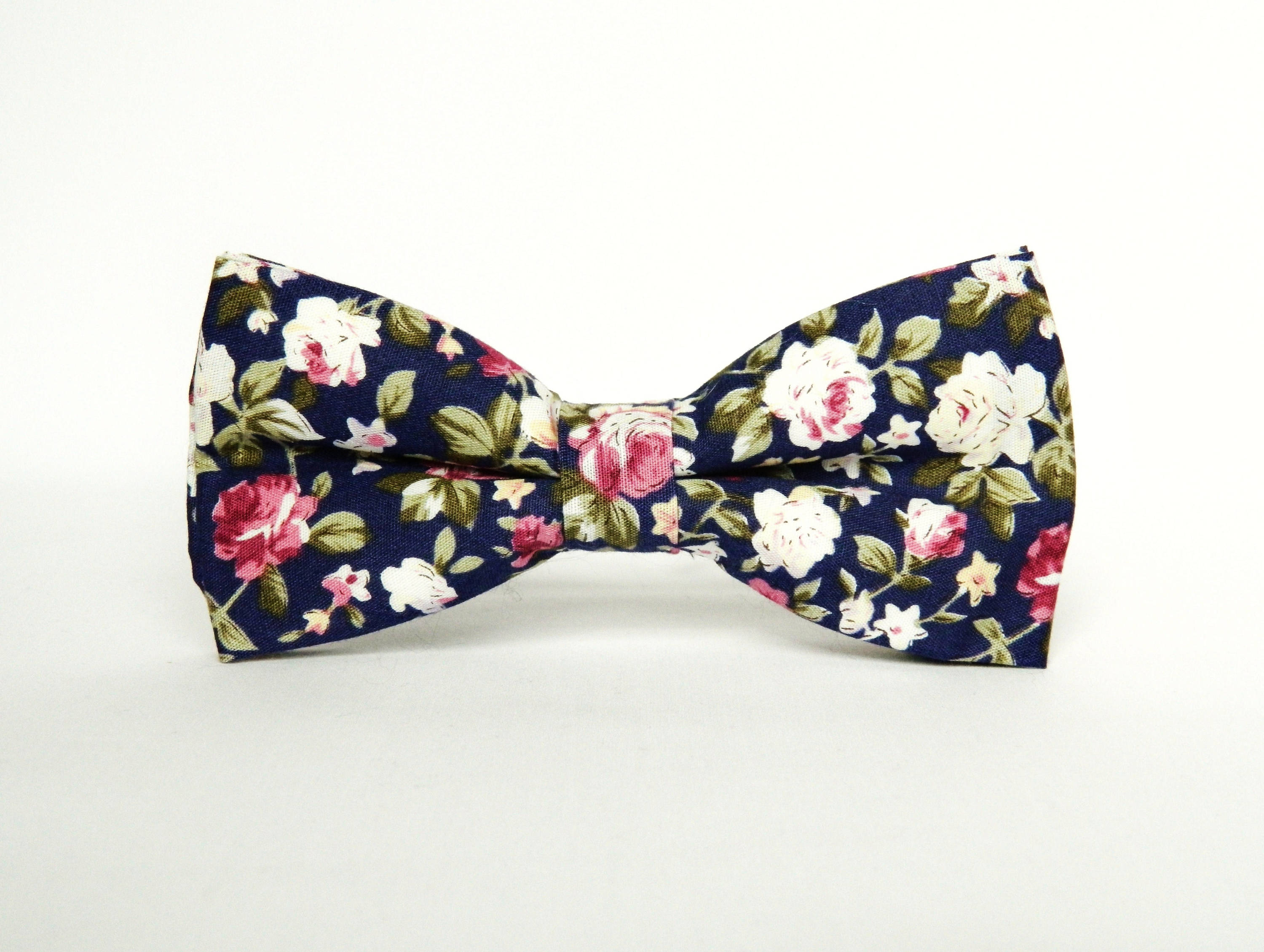 Bow tie navy blue floral bow tie Pre-tied bow tie wedding bow | Etsy