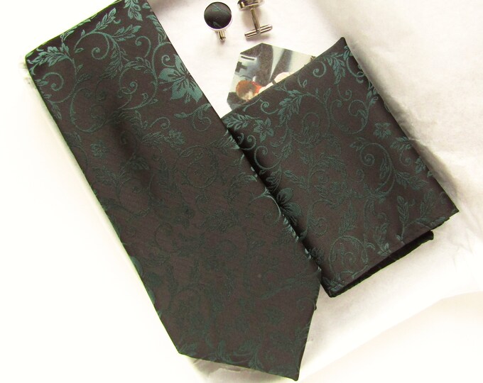 Emerald Green Tie, Emerald Green Pocket Square Tie, Dark Green Black
