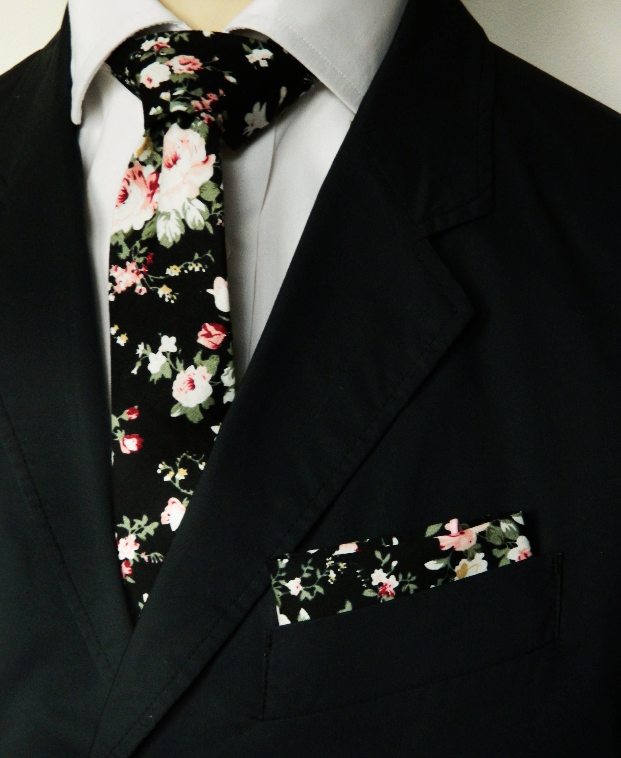 black and white floral ties