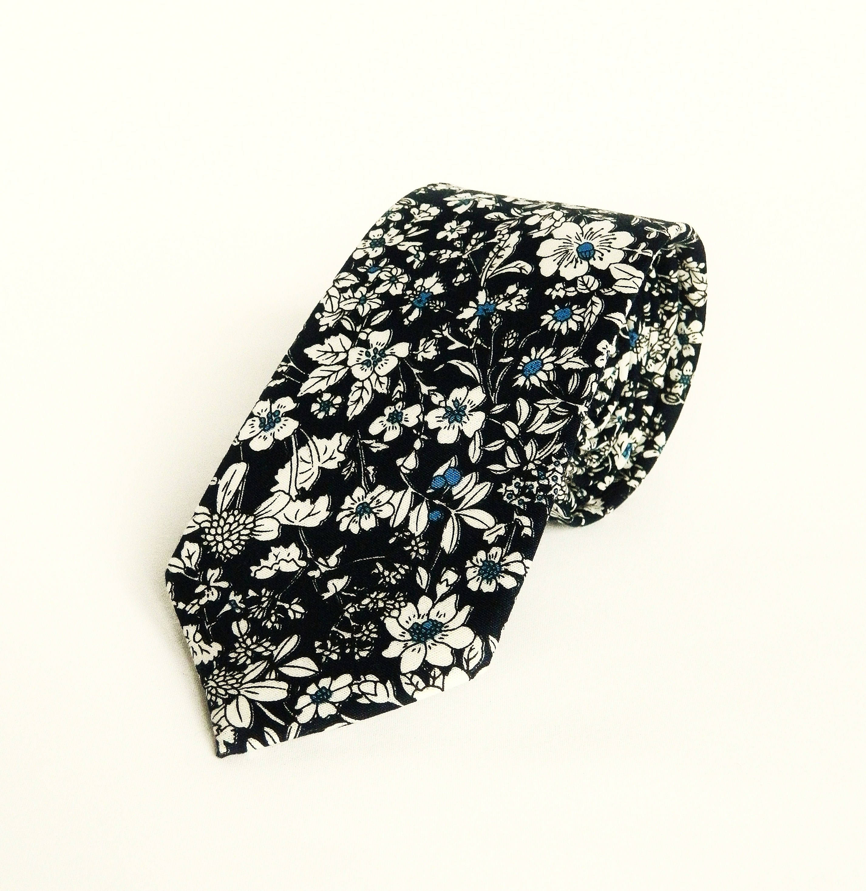Deep navy blue floral tie white navy tie wedding tie gift for Etsy