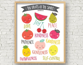 Fruto del Espíritu Arte de pared imprimible 8x10 y 11x14 Descarga instantánea - Impresión de arte digital Versículo bíblico imprimible - Impresión de arte de las Escrituras