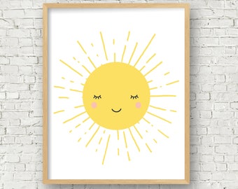 Sunshine Nursery Wall Art Sun imprimible arte feliz sol lindo sol kawaii sol 5x7 y 8x10 impresión de arte digital descarga instantánea impresión de arte amarillo