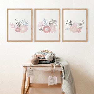 Floral Nursery Pink Art Print set of 3 wildflowers light pink printable art prints gallery wall instant download printable art 8x10 & 11x14