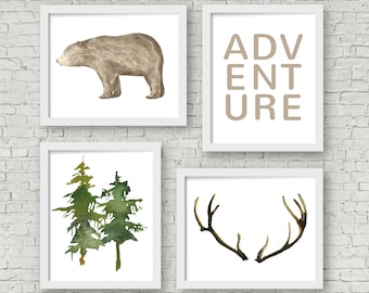 Boys Wall Art Set of 4 Adventure digital art prints bear forest antlers nature set of 4 8x10 art prints printables instant download