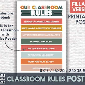 Classroom Rules Printable - Classroom Chart - Fillable Editable Blank Rules Poster - 3 sizes included 11x17 / 16x20 / 24x36 instant download