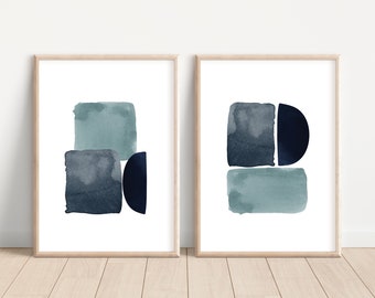 Minimalist blue watercolor art printable Set of 2 digital art prints - blue watercolor modern abstract art 11x14/16x20/18x24