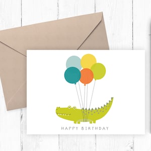 Druckbare Jungen Geburtstagskarte Kindergeburtstagskarte druckbare Alligator mit Luftballons blanko innen