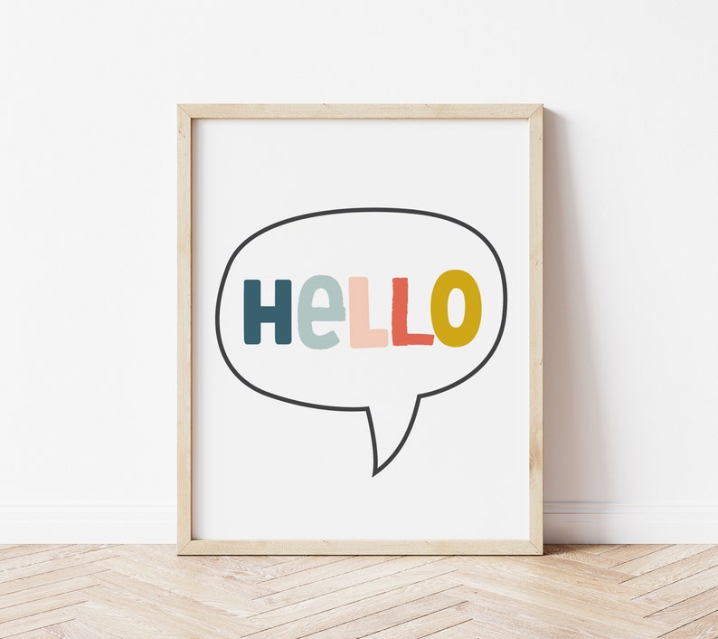 Hello Kids Printable art Hello Art Print Colorful Hello Printable Toddler Girls Hello art print - 3 sizes included 8x10/11x14/16x20 image 3