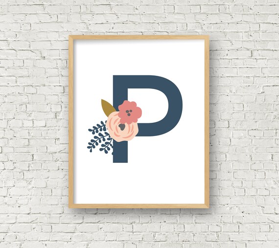 Floral Monogram Printable Letter P Digital Art Print 8x10 | Etsy