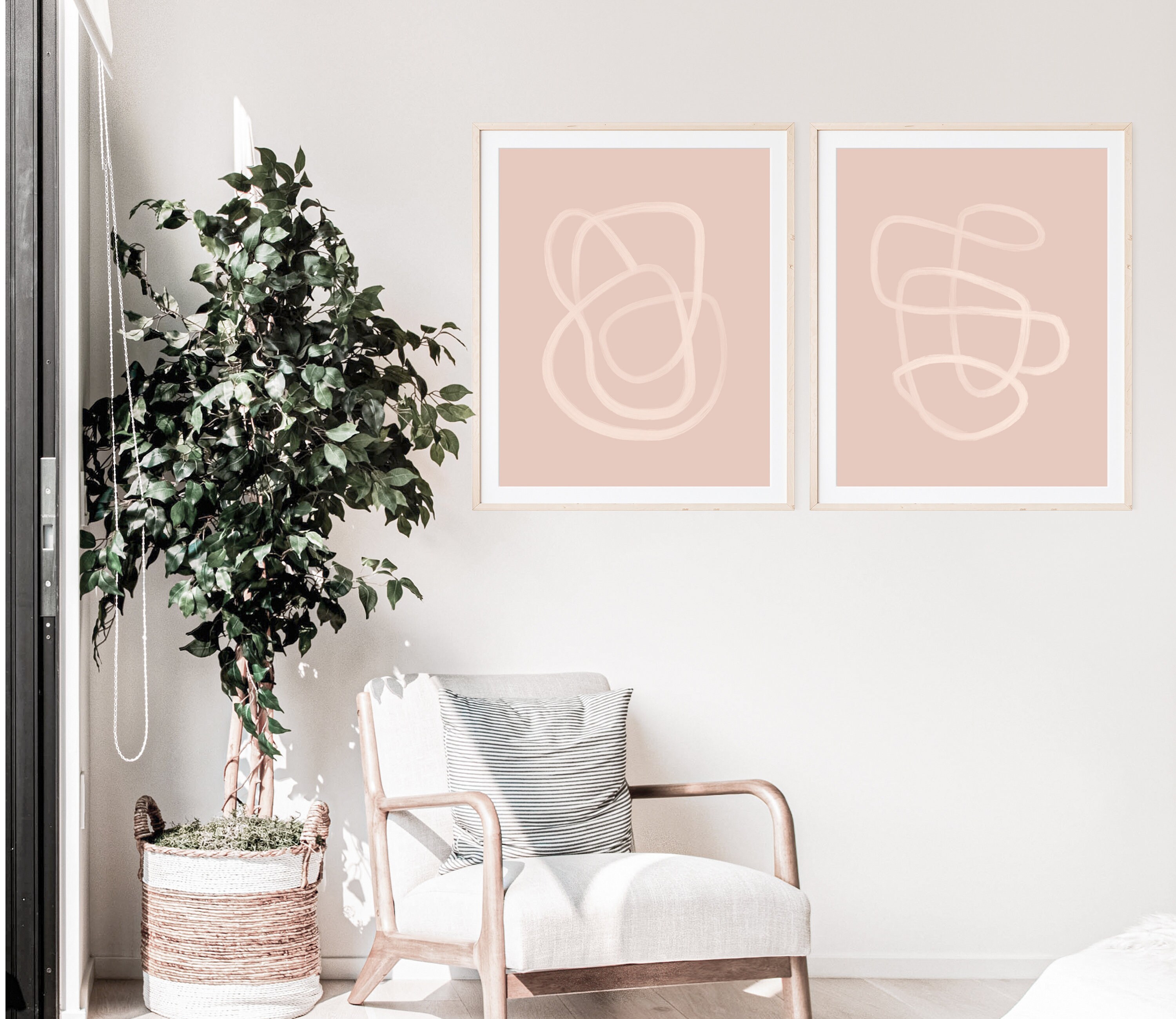 Pink Line Drawing - Line Sketch - Modern Abstract Art Print - Digital ...