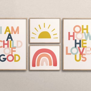 Large Sunday School Art - Set of 4 Digital Art Prints - I am a Child of God - Church classroom printables - 24x36 and 16x20 instant download