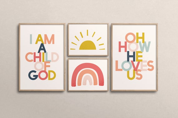 Large Sunday School Art - Set of 4 Digital Art Prints - I am a Child of God - Church classroom printables - 24x36 and 16x20 instant download