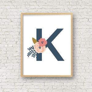 Letter K Floral Monogram Printable K 8x10 digital Art Print K Wall Art Printable Instant Download K Art Nursery Art Girls Nursery Wall Art