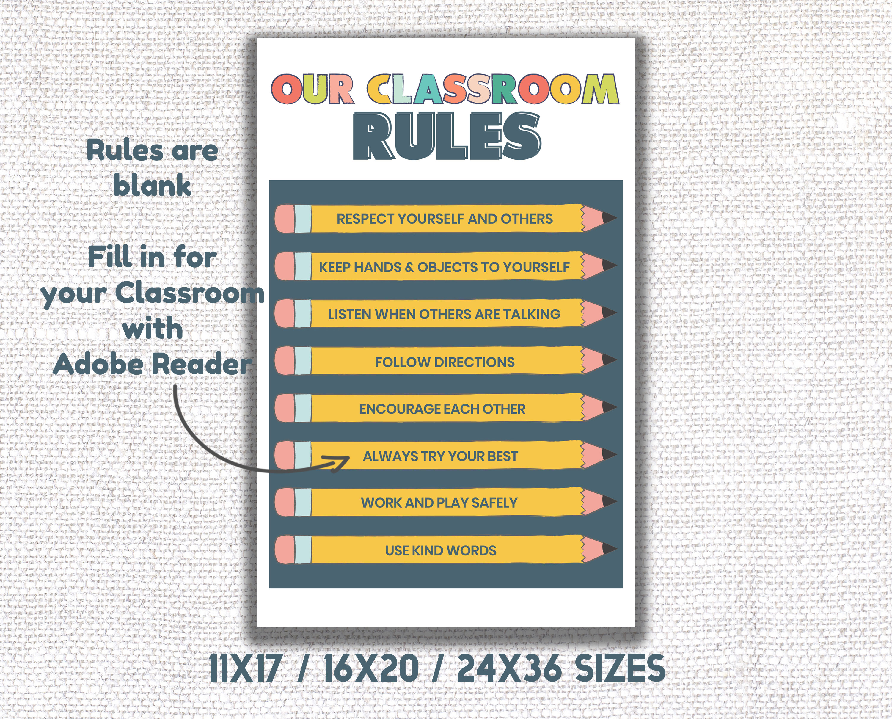 Classroom Rules Poster Printable - Classroom Wall Art Teacher PDF ...