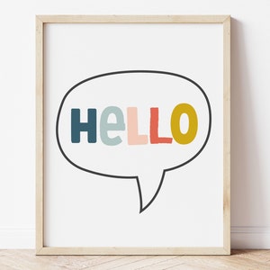 Hello Kids Printable art Hello Art Print Colorful Hello Printable Toddler Girls Hello art print - 3 sizes included 8x10/11x14/16x20 image 2