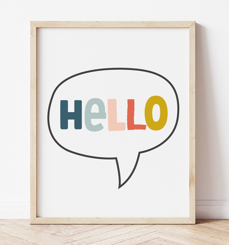 Hello Kids Printable art Hello Art Print Colorful Hello Printable Toddler Girls Hello art print - 3 sizes included 8x10/11x14/16x20 image 2