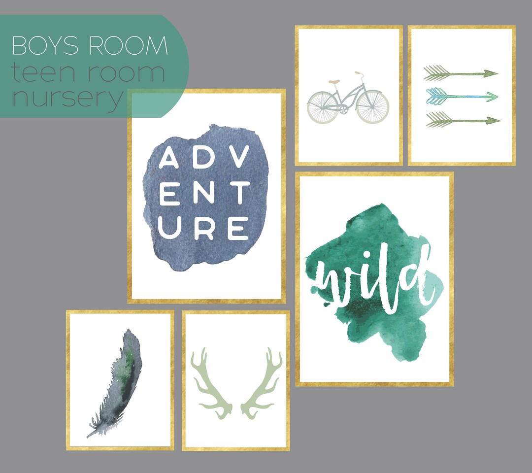 Boys Wall Art Set of 6 Mini Gallery Wall Printable Set 12x16 and 8x10 ...