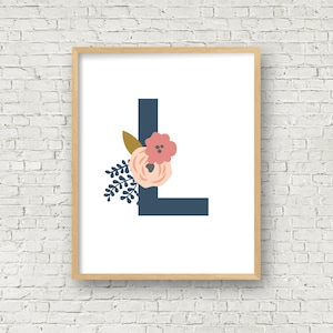 Carta Floral L Art Print Descarga instantánea 8x10 L Monogram Digital Art Print L Initial Nursery Art Print