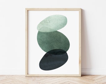 Watercolor Green Abstract - Digital Art Print - 2 printable file sizes included 11x14 and 16x20 instant download