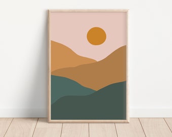 Abstract Landscape Sunset Artwork - Modern printable wall art - pink green gold - 11x14/16x20/18x24/24x36