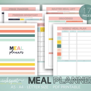 maaltijdplanner afdrukbare instant download menuplanner receptplanner menuplanning bindmiddel maaltijdplanner bindmiddel inzetstukken A4 A5 US Letter-formaten