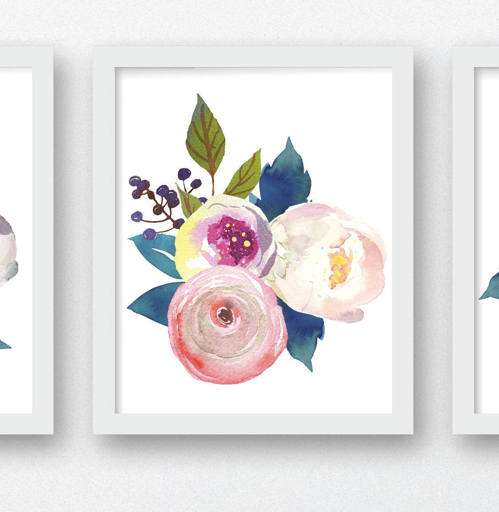 Floral Watercolor Art Prints Set of 3 Purple Floral Watercolor Etsy
