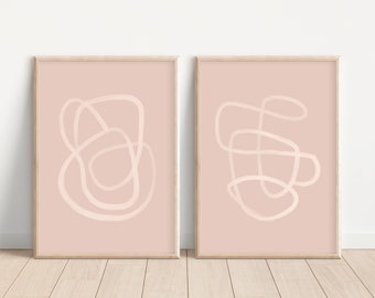 Pink Line Drawing - Line Sketch - Modern Abstract Art Print - Digital Art Print set of 2 - Pink Boho Printable - 11x14/16x20/18x24