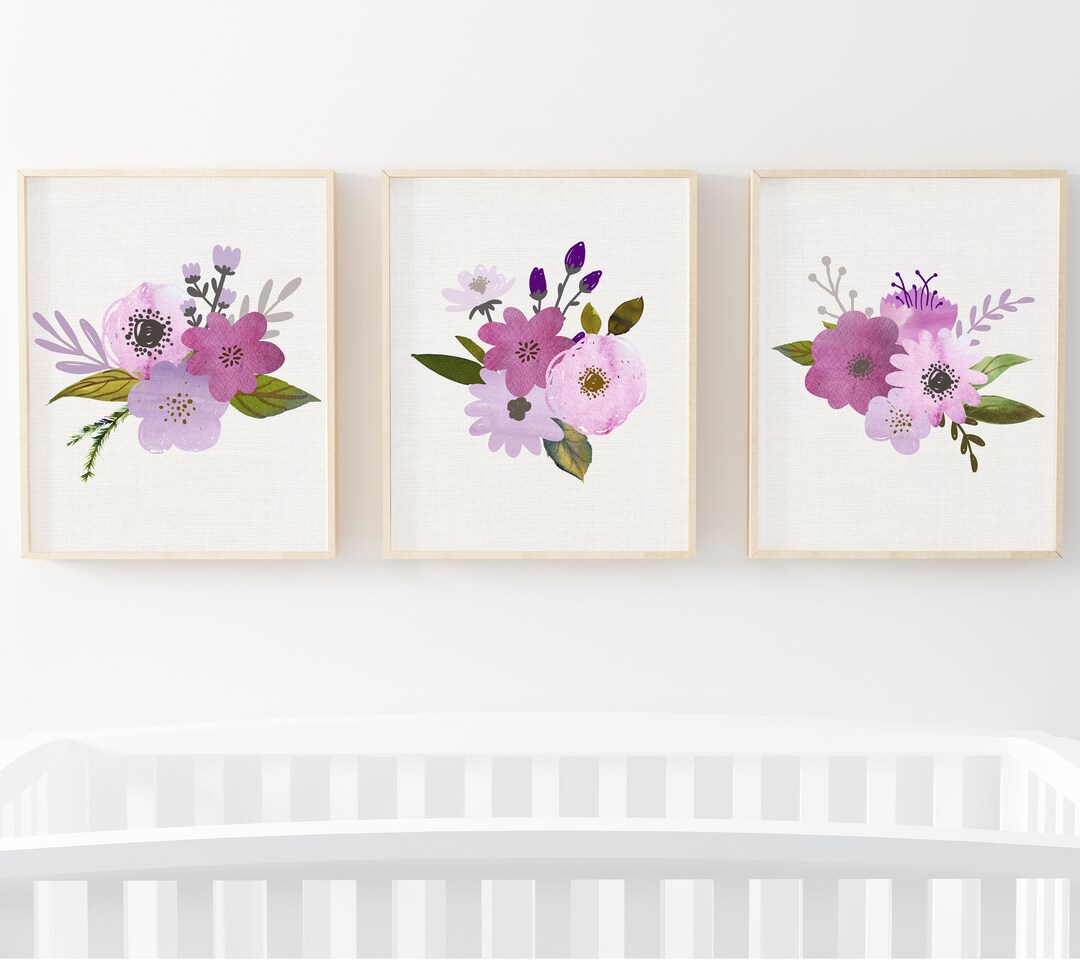 Purple Nursery Art Purple Floral Digital Art Prints Printable Girls ...