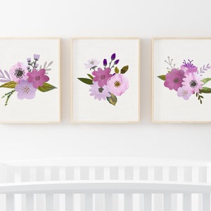 Purple Nursery Art Purple Floral Digital Art Prints Printable Girls nursery decor 2 sizes included 11x14 and 16x20 instant downloadable art