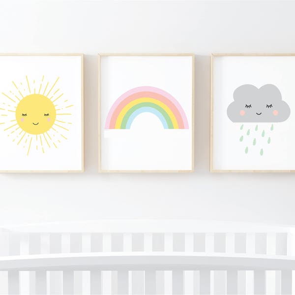 Sun Rainbow Cloud set of 3 nursery kids room prints - digital art prints wall art printable set of 3 -  8x10 /5x7 /11x14 /16x20 digital art