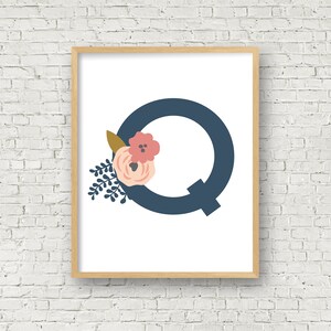 Floral Monogram Printable Q Art Print 8x10 Q Digital Art Print Q Instant Download