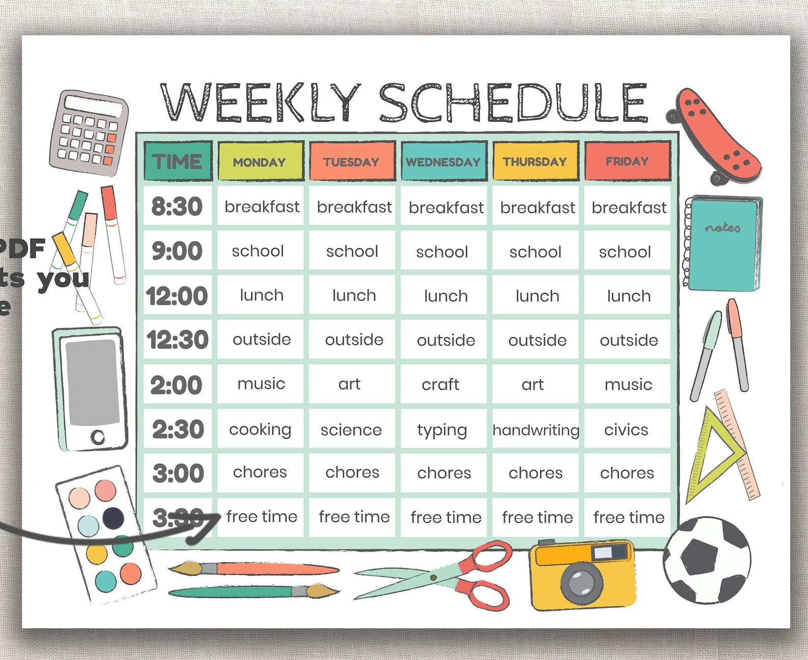 Kids schedule editable printable fillable pdf template etsy