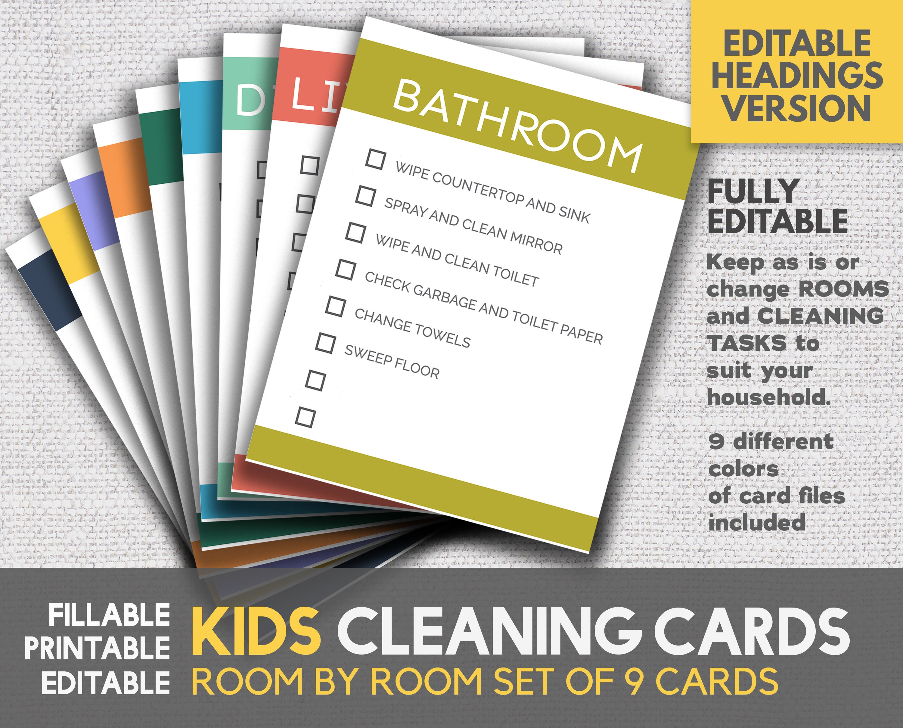 Cleaning Cards Kids Cleaning Cards Fully Editable Version Etsy Australia