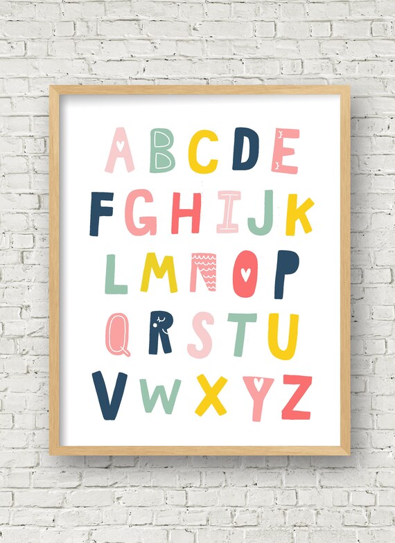 Alphabet Printable Alphabet Girls Print Girls Nursery Art Print Alphabet Toddler Girls room 8x10 11x14 16x20 3 sizes instant download