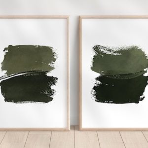 Modern green watercolor stripes printable Set of 2 digital art prints - simple green watercolor - modern abstract art 11x14/16x20/18x24